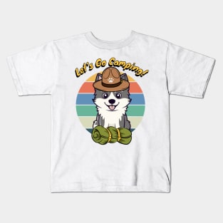 Funny Husky Dog Wants to go Camping Kids T-Shirt